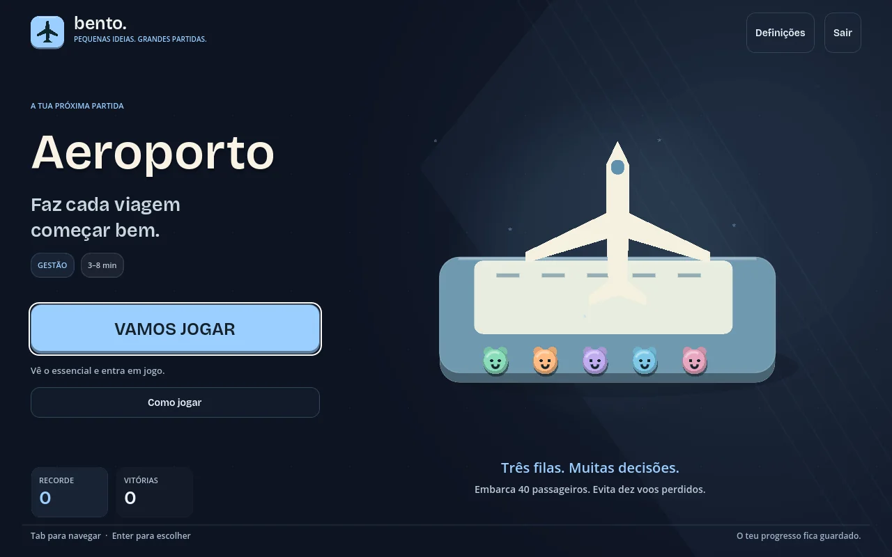 Ecrã inicial de Bento Aeroporto
